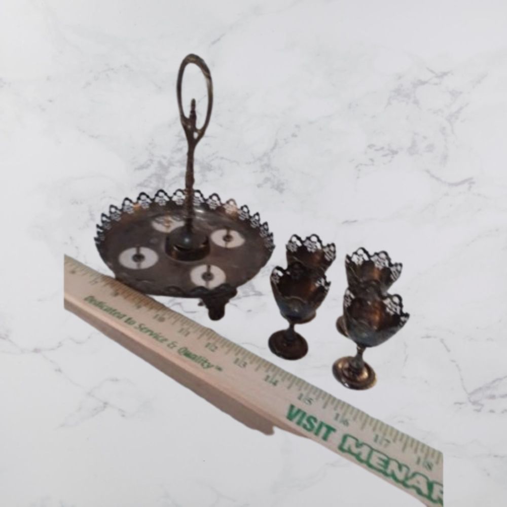 Silver 4 Egg Holder With Handle 5 Piece - Picture 11 of 11